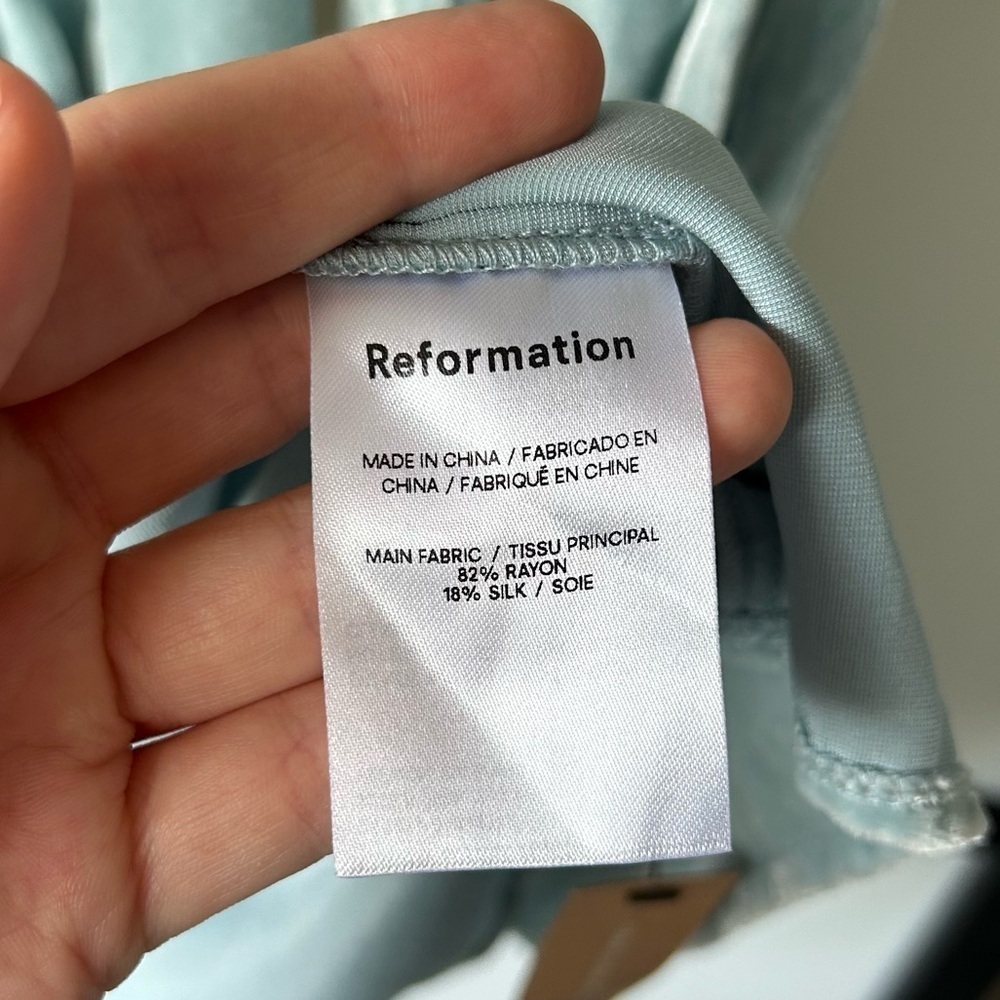 [M] BNWT Reformation Albi Dress In Turquoise Velvet Ruffle Sleeve Mini Dress - Picture 10 of 15